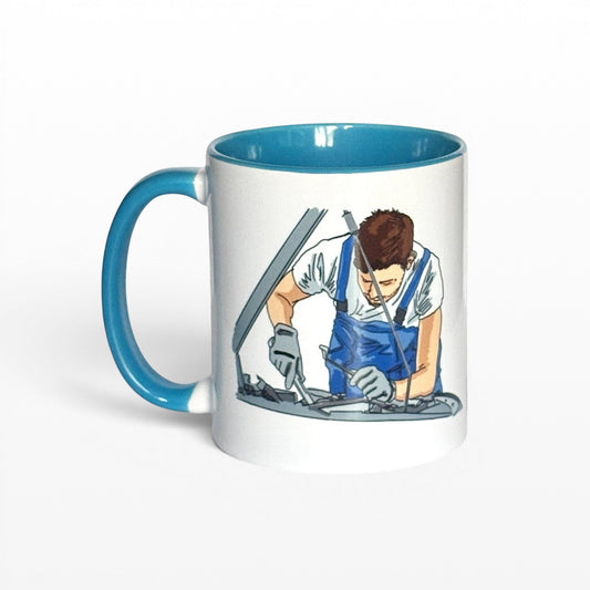 Built Not Bought car enthusiast light blue mug back mechanics graphic view
