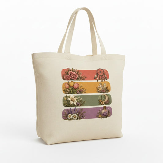 Boho Retro Floral Stripe tote bag