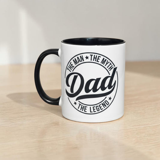 black handle and inner 2-tone ceramic mug with Dad image on hand printed UK