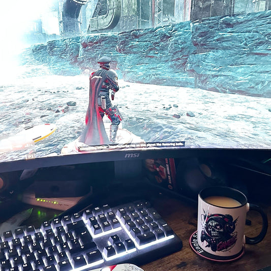 gaming mug in use hand pressed in UK