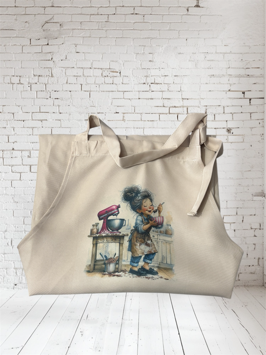 Funny Female baking-cooking apron vanilla colour hand printed UK