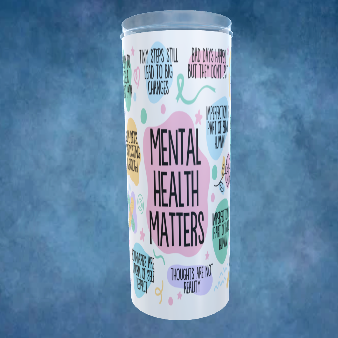 Stainless Steel Tumbler Printed in UK Mental Health Matters design added