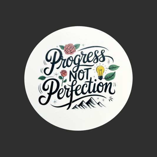 Motivational Message progress not perfection on round mdf coaster hand printed UK