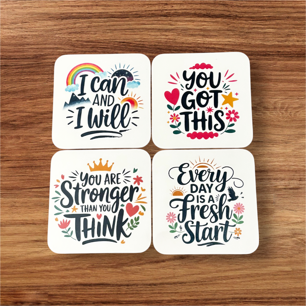 pack of 4 motivational square mdf coasters
