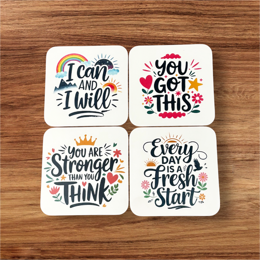 pack of 4 motivational square mdf coasters