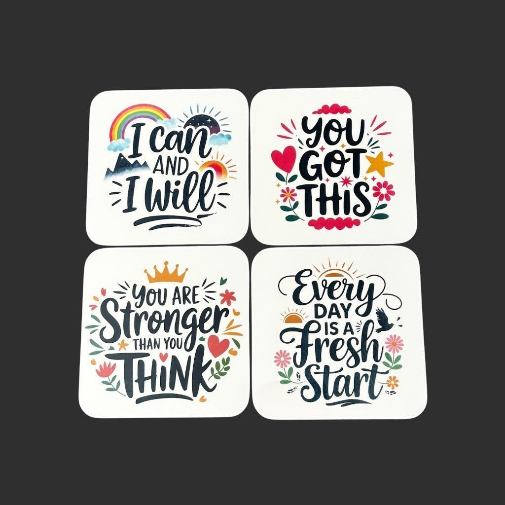 pack of 4 motivational square mdf coasters