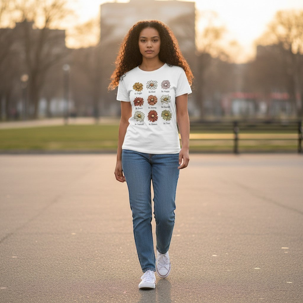 Women walking in whit Daisy affirmations T-Shirt