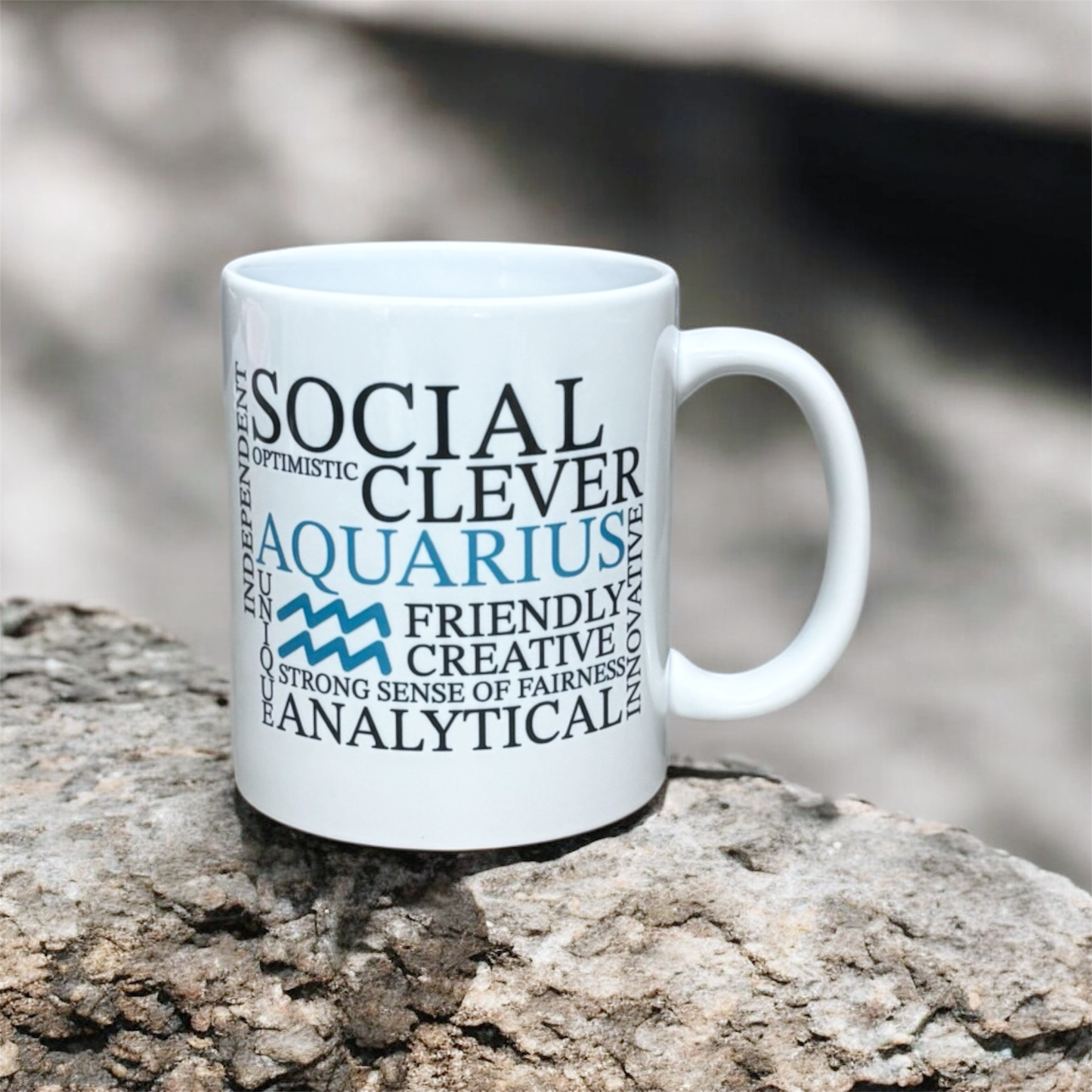 Hand printed in the UK Aquarius zodiac mug with illustrated star sign design