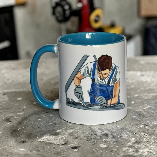 Built Not Bought car enthusiast light blue mug back graphic view