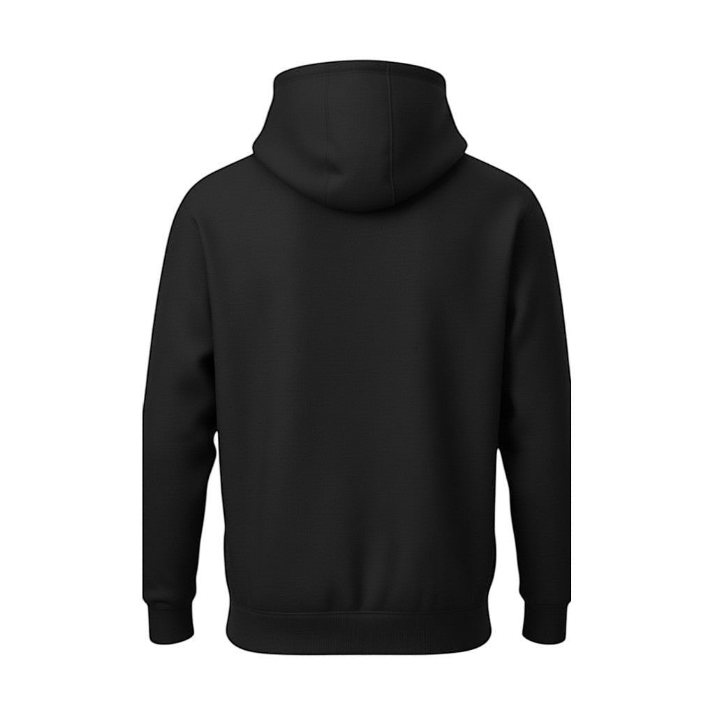 Rear view of a black hoodie