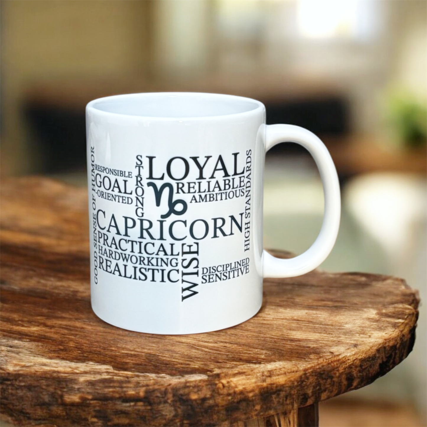 Hand printed in the UK Capricorn zodiac mug with illustrated star sign design