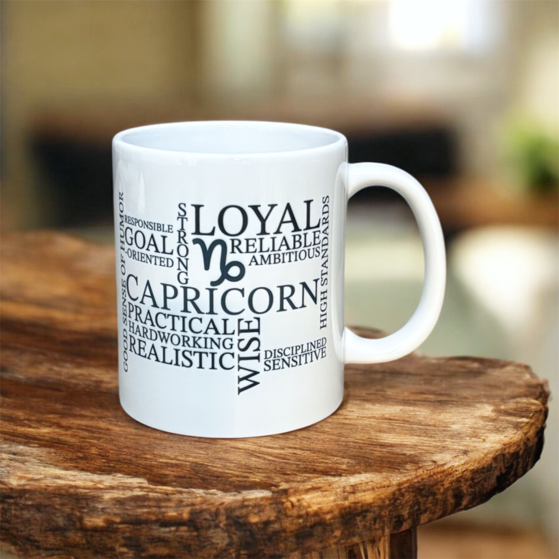 Hand printed in the UK Capricorn zodiac mug with illustrated star sign design