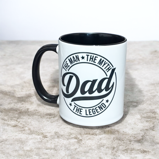 black handle and inner 2-tone ceramic mug with Dad image on hand printed UK