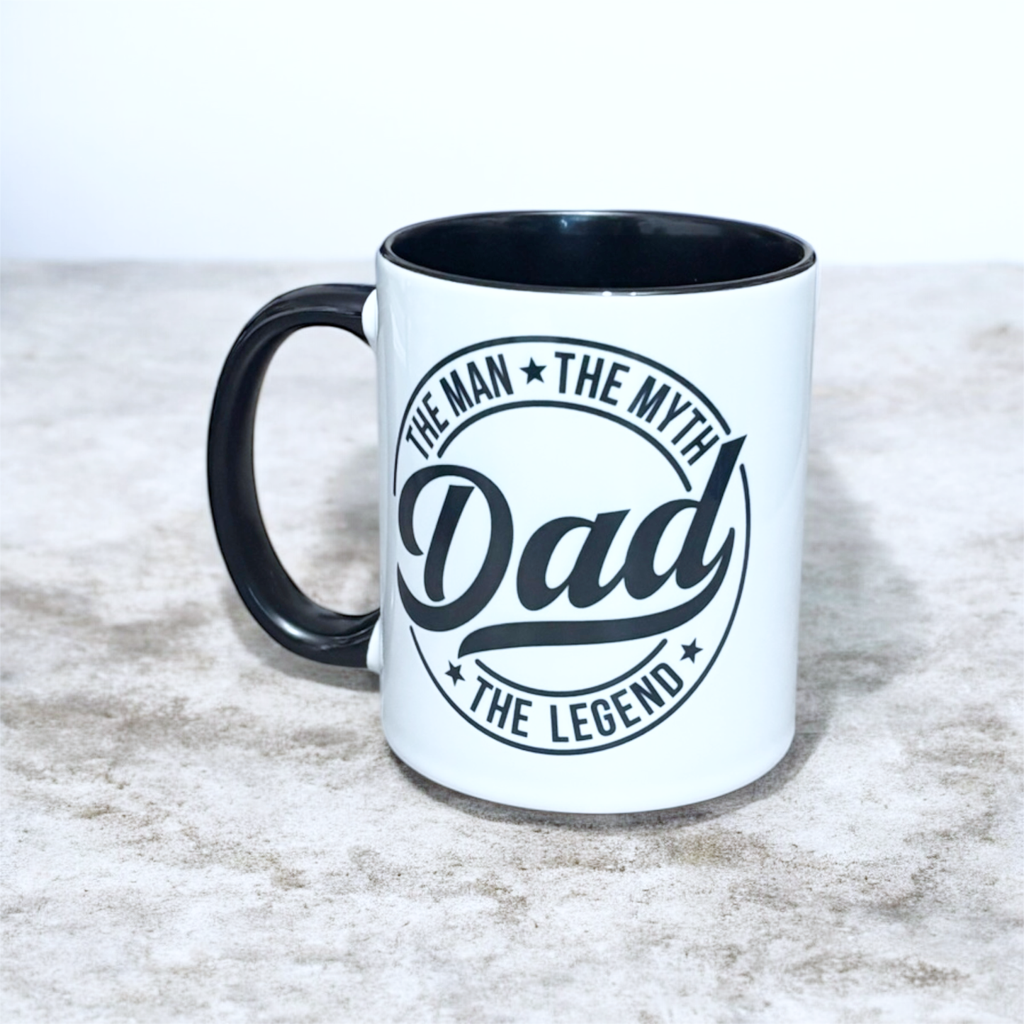 Dad image on black inner and handle 2-tone ceramic mug, hand printed UK
