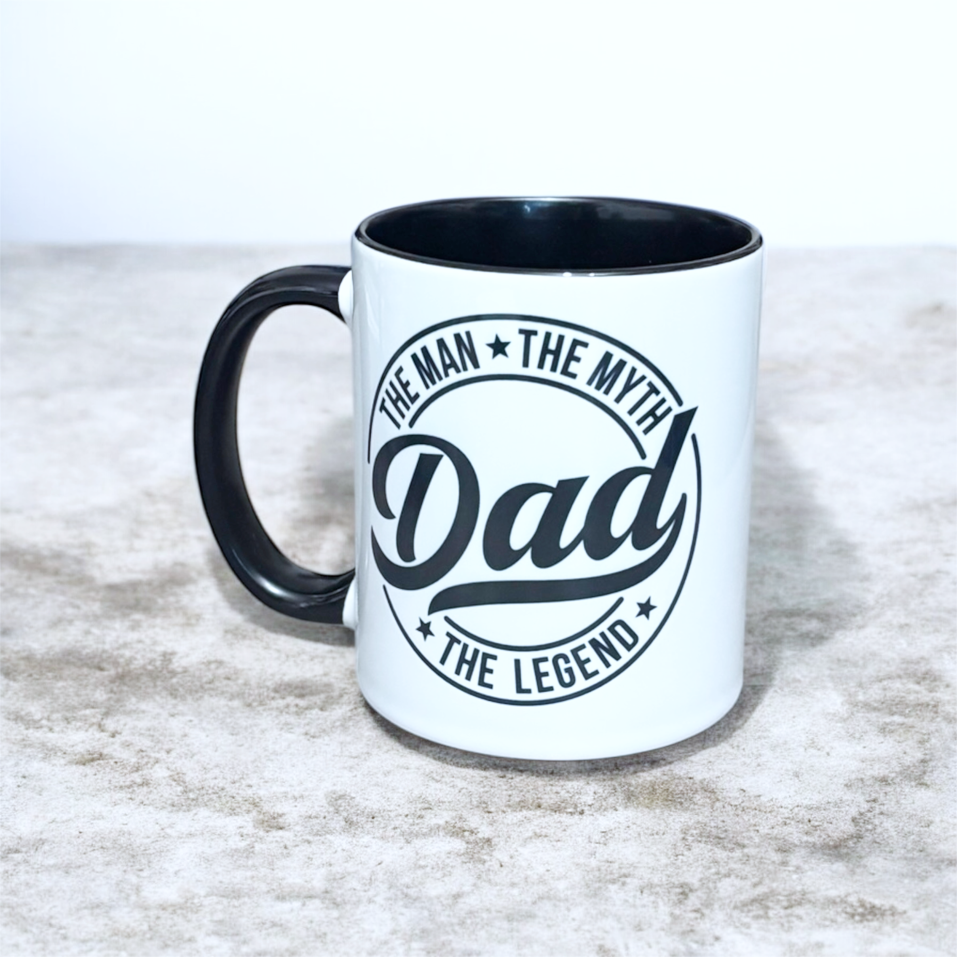 Dad image on black inner and handle 2-tone ceramic mug, hand printed UK