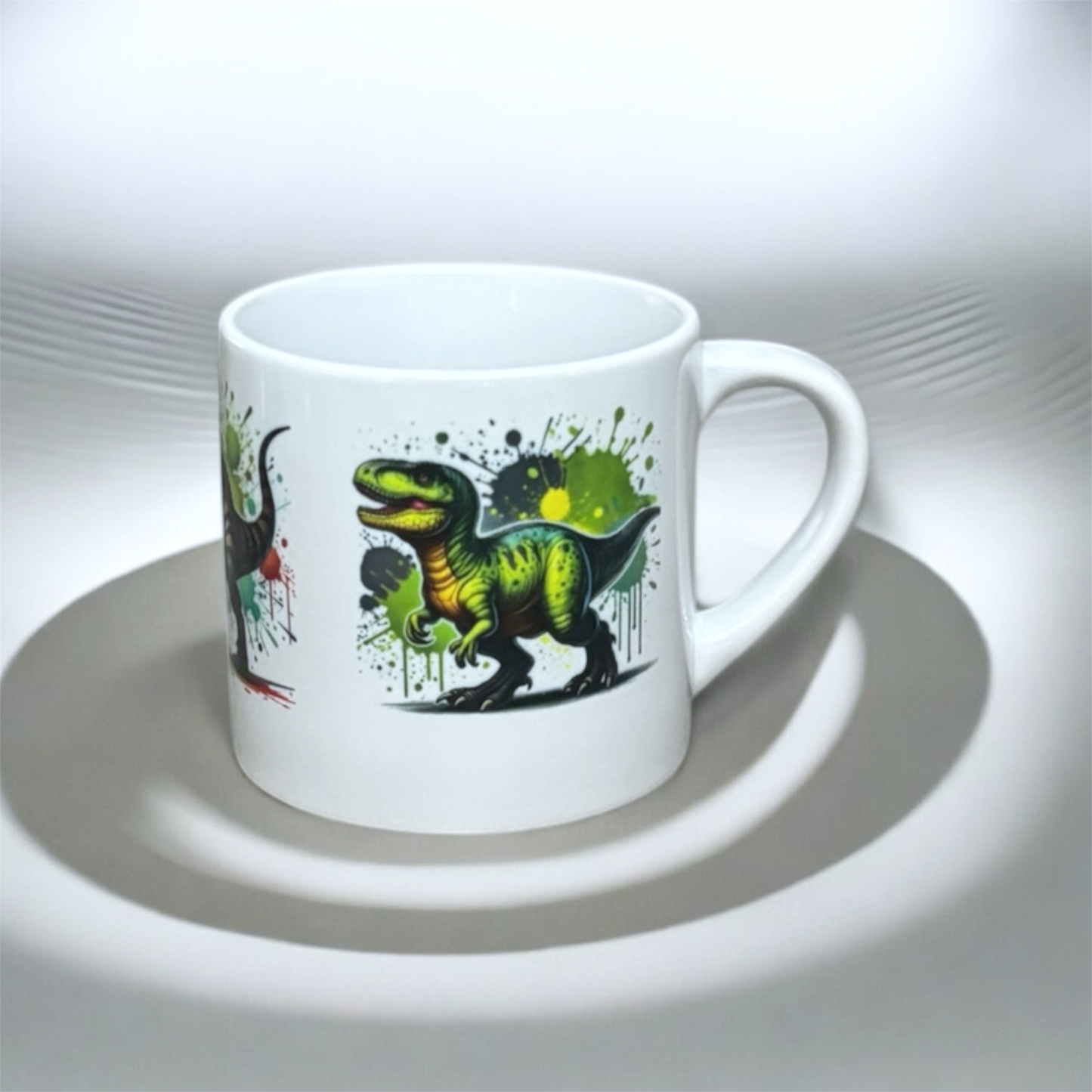  dino green raptor front image image on 6 oz ceramic mug hand printed UK