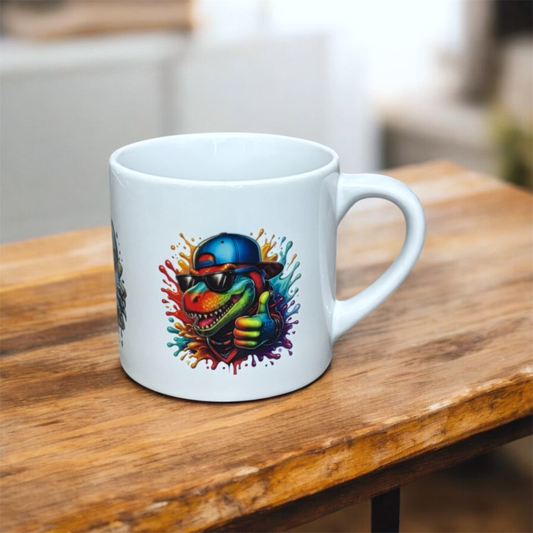 cool lizard on 6 oz mug hand printed UK