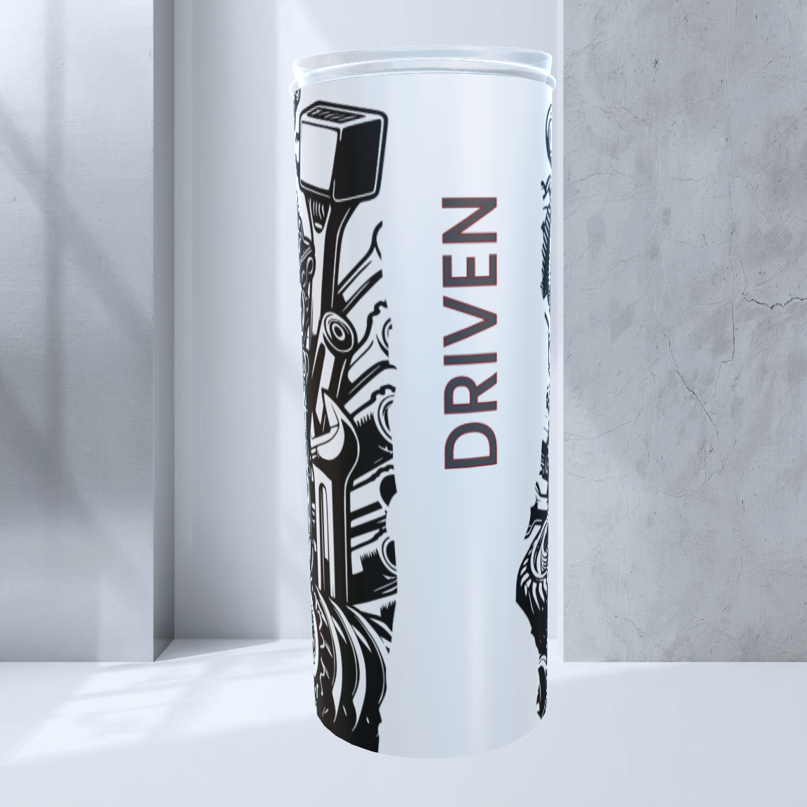 Stainless Steel Tumbler With Driven Text with wall background hand printed UK