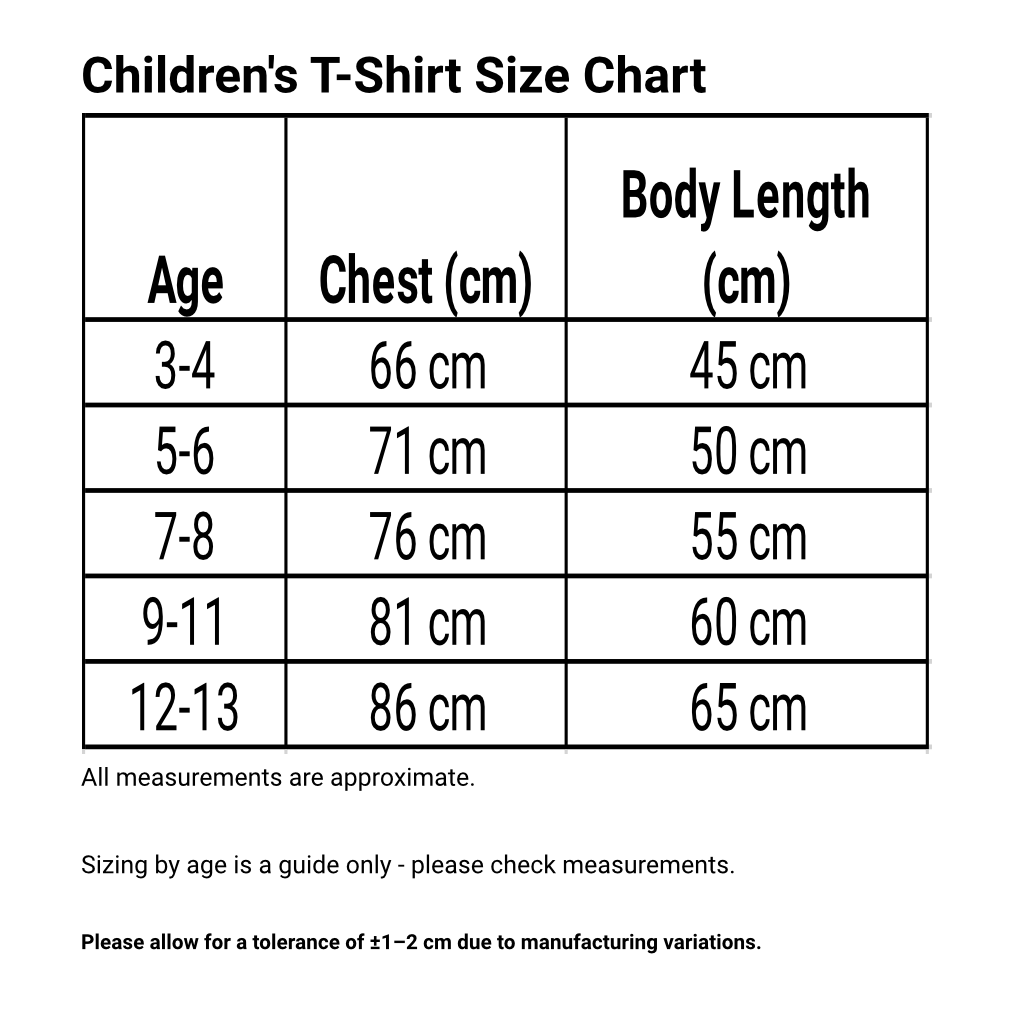 Children's T-Shirt Size Chart 