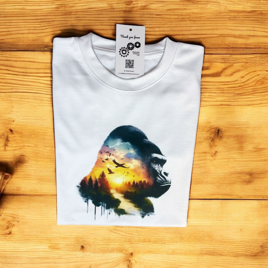 Gorilla on a kids white t-shirt hand printed UK