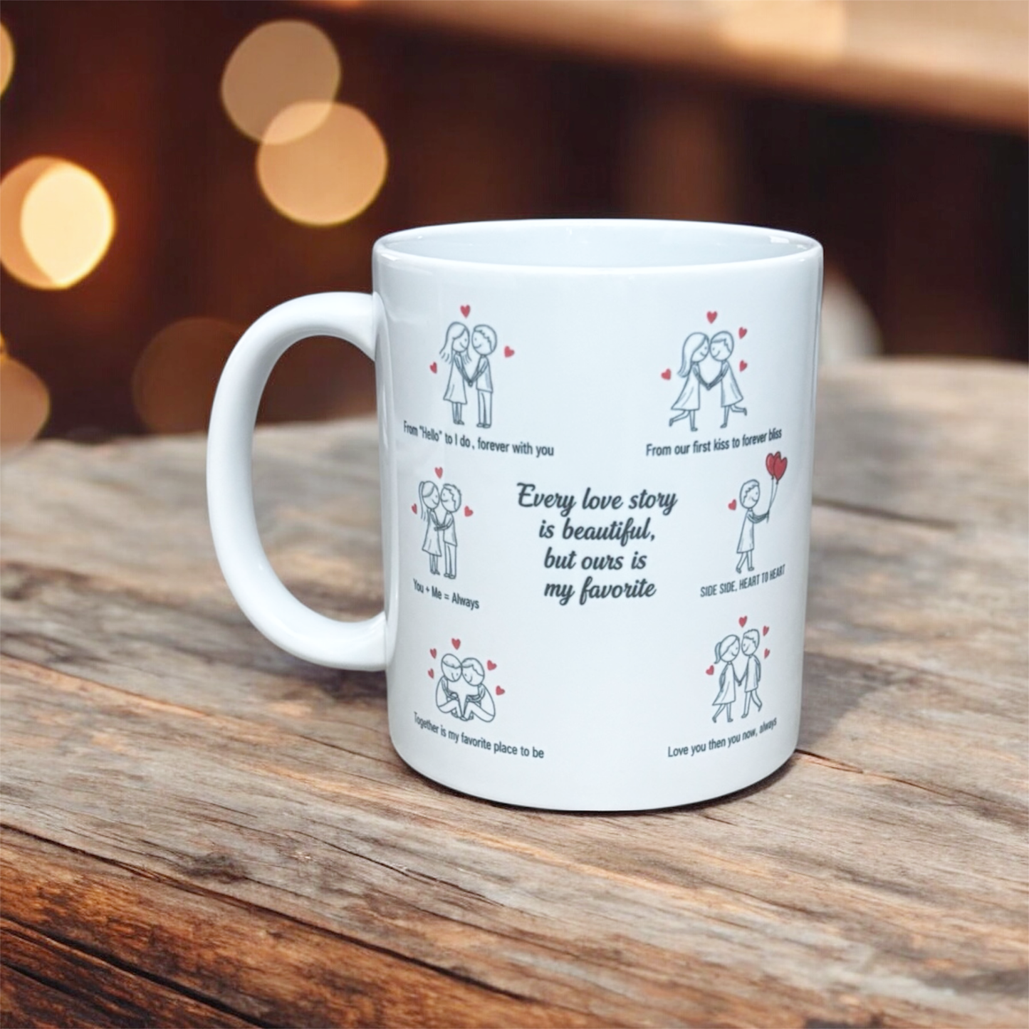 white mug love couple with messages hand printed UK