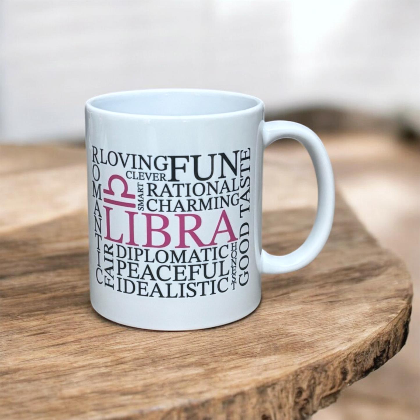 Vivid Libra zodiac mug with illustrated star sign design, printed by hand in the UK