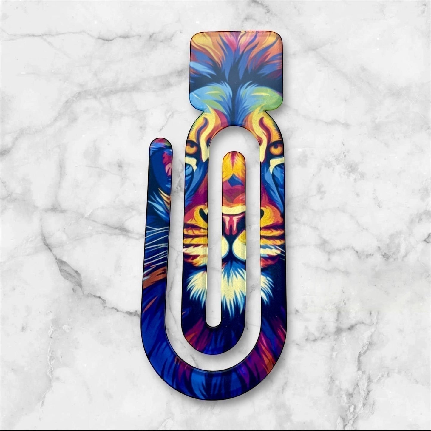 lion acrylic jumbo bookclip hand printed UK