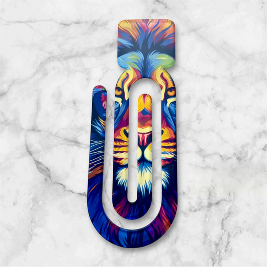 lion acrylic jumbo bookclip hand printed UK