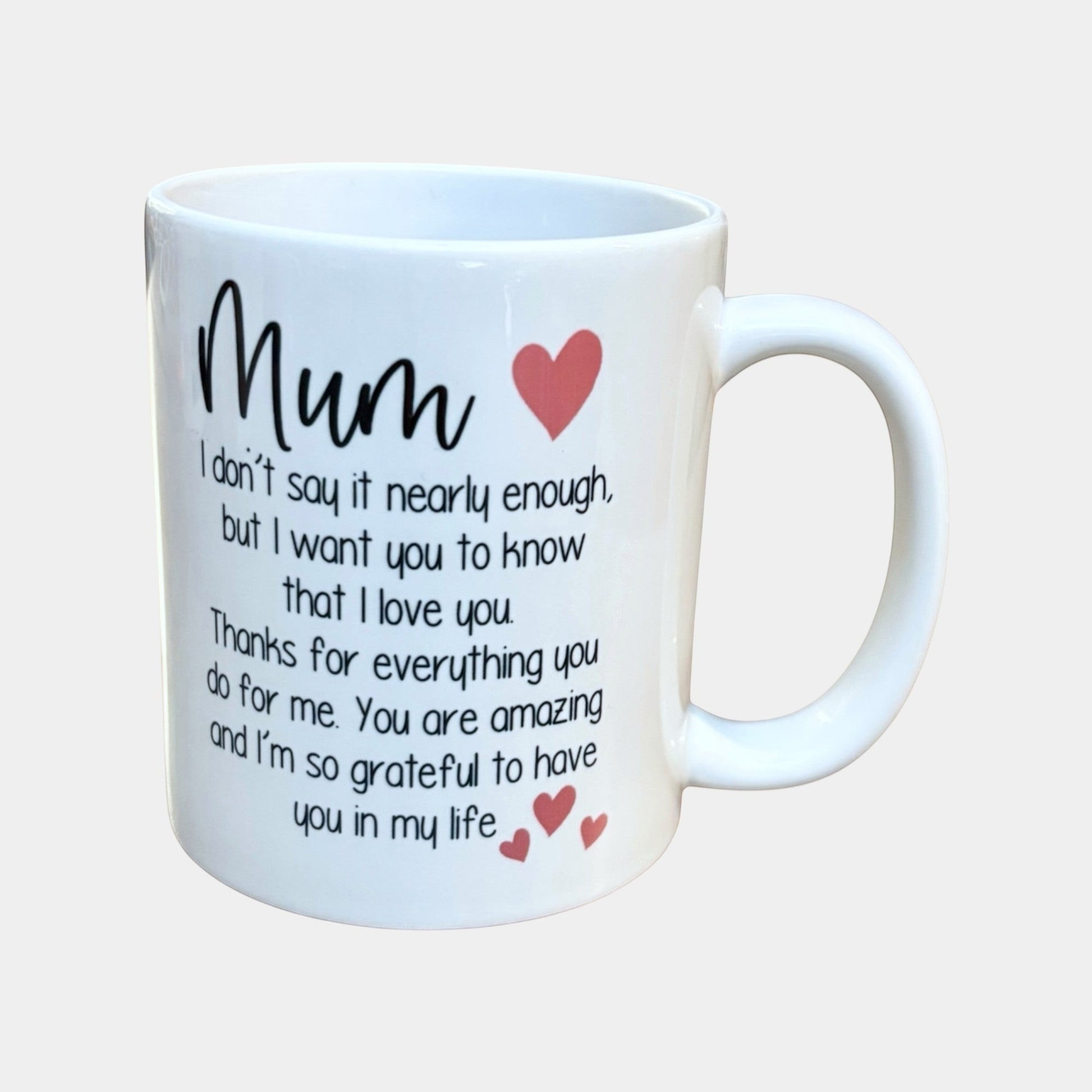 white ceramic mug with message to mum