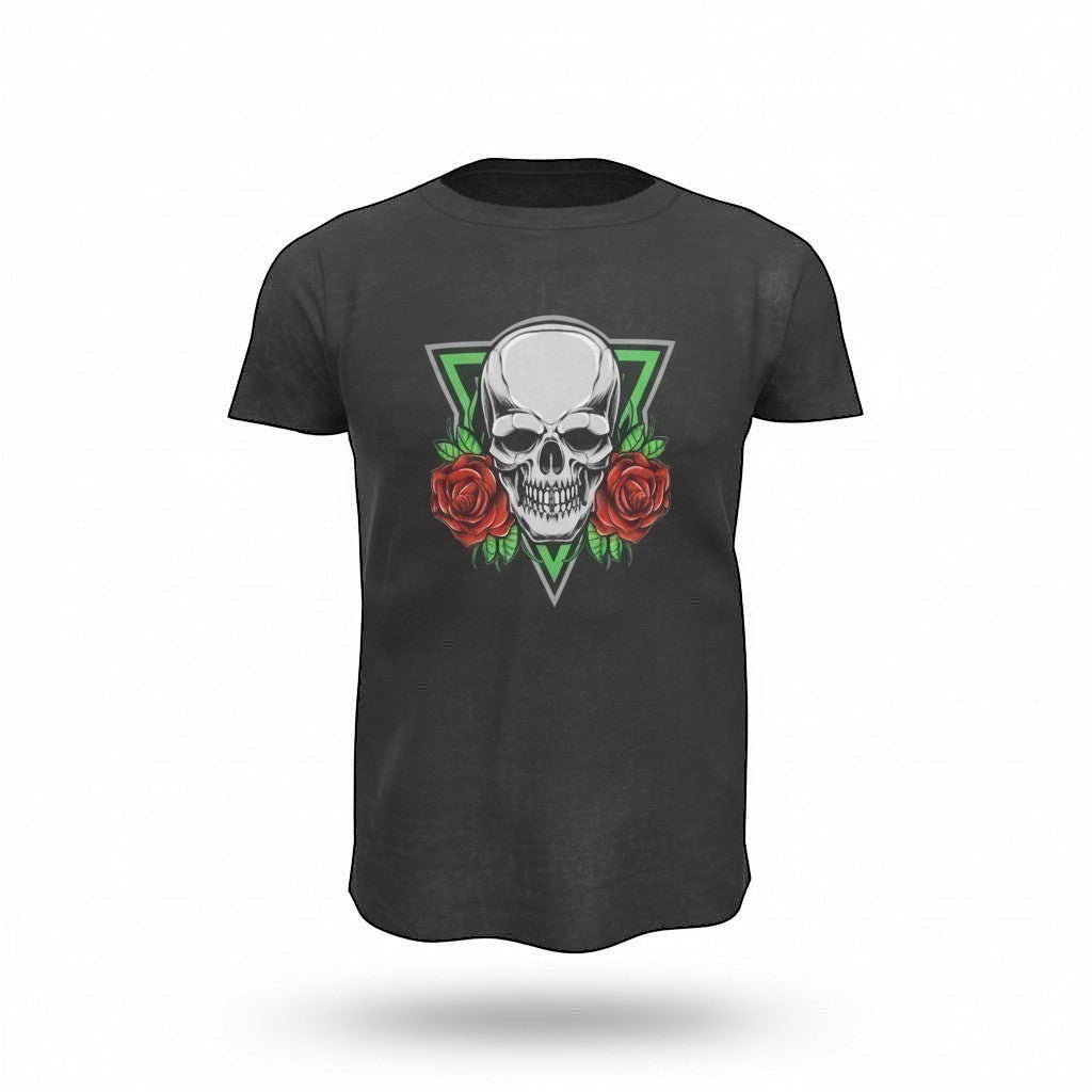 Skull with Red Roses on a black T-Shirt
