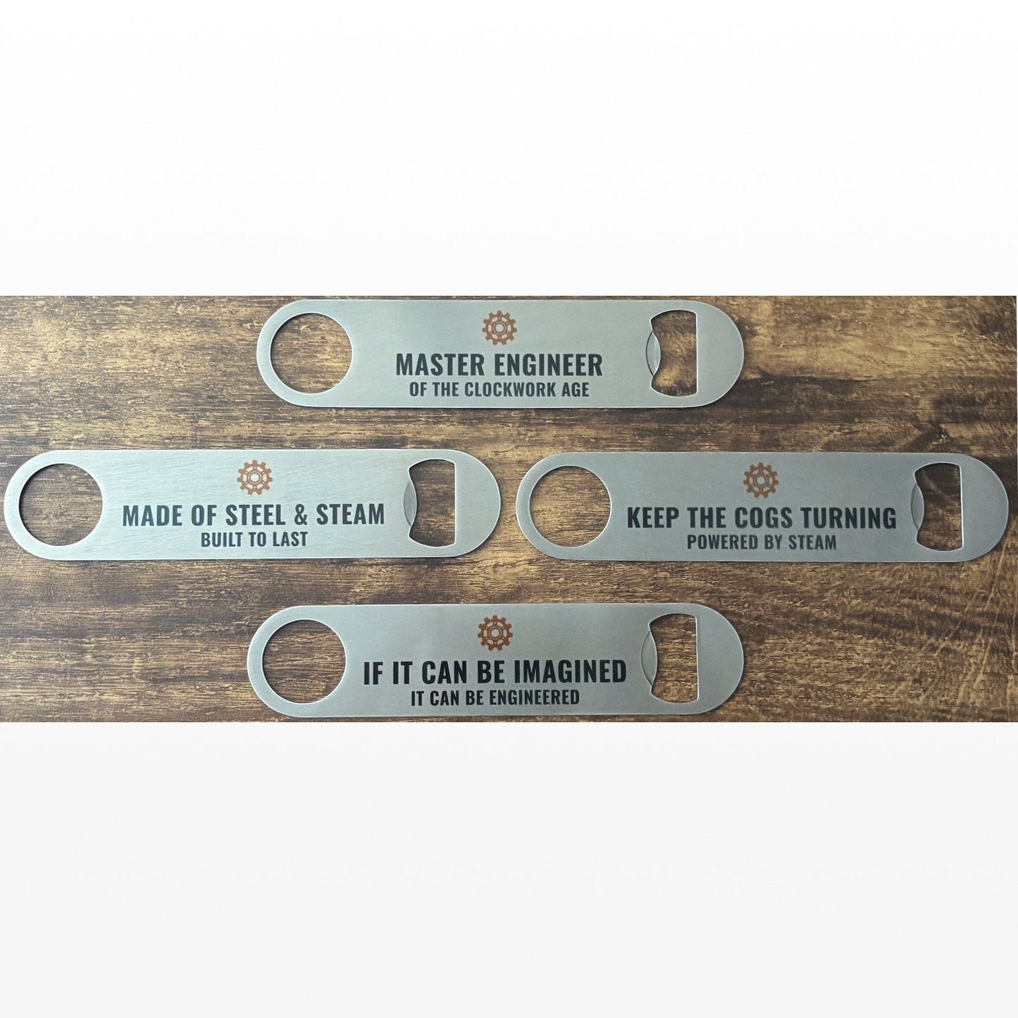 All 4 designs of bar blades on wooden table
