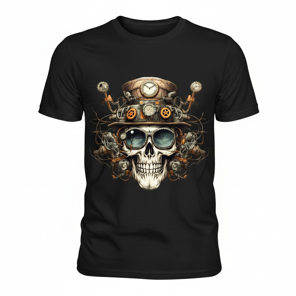 Clockwork Skull T-Shirt – Steampunk Graphic Black Tee