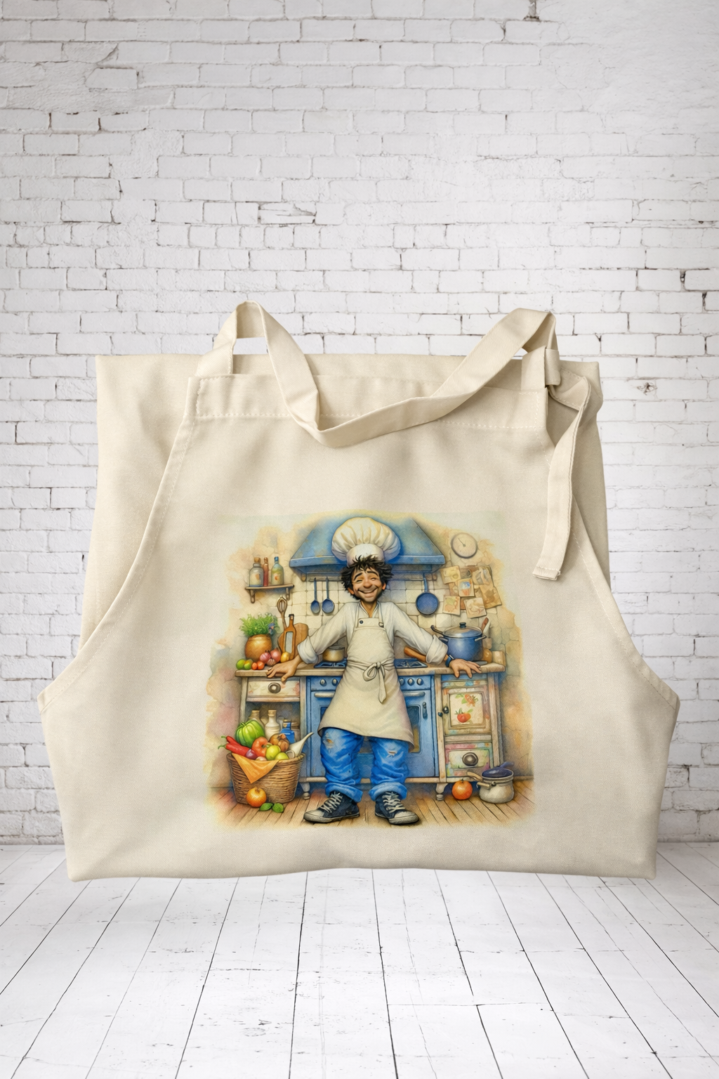 Funny Male baking-cooking apron vanilla colour hand printed UK