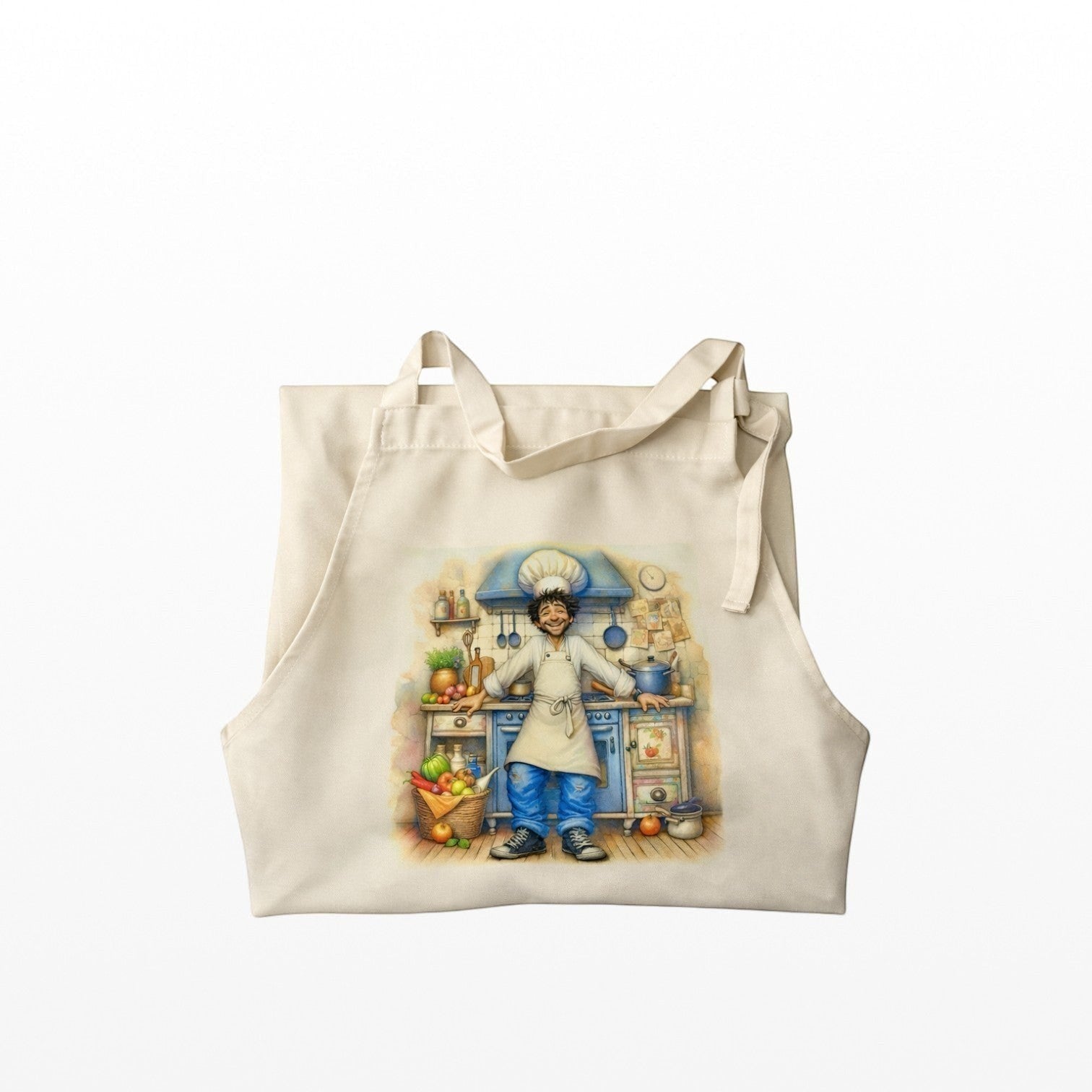 Funny Male baking-cooking apron vanilla colour hand printed UK