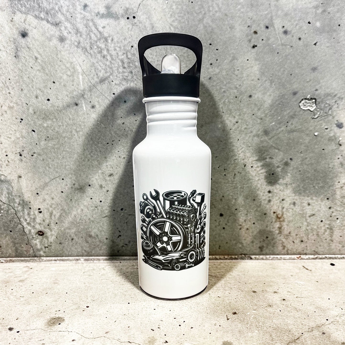 car enthusiast water bottle petrolhead gift on stone