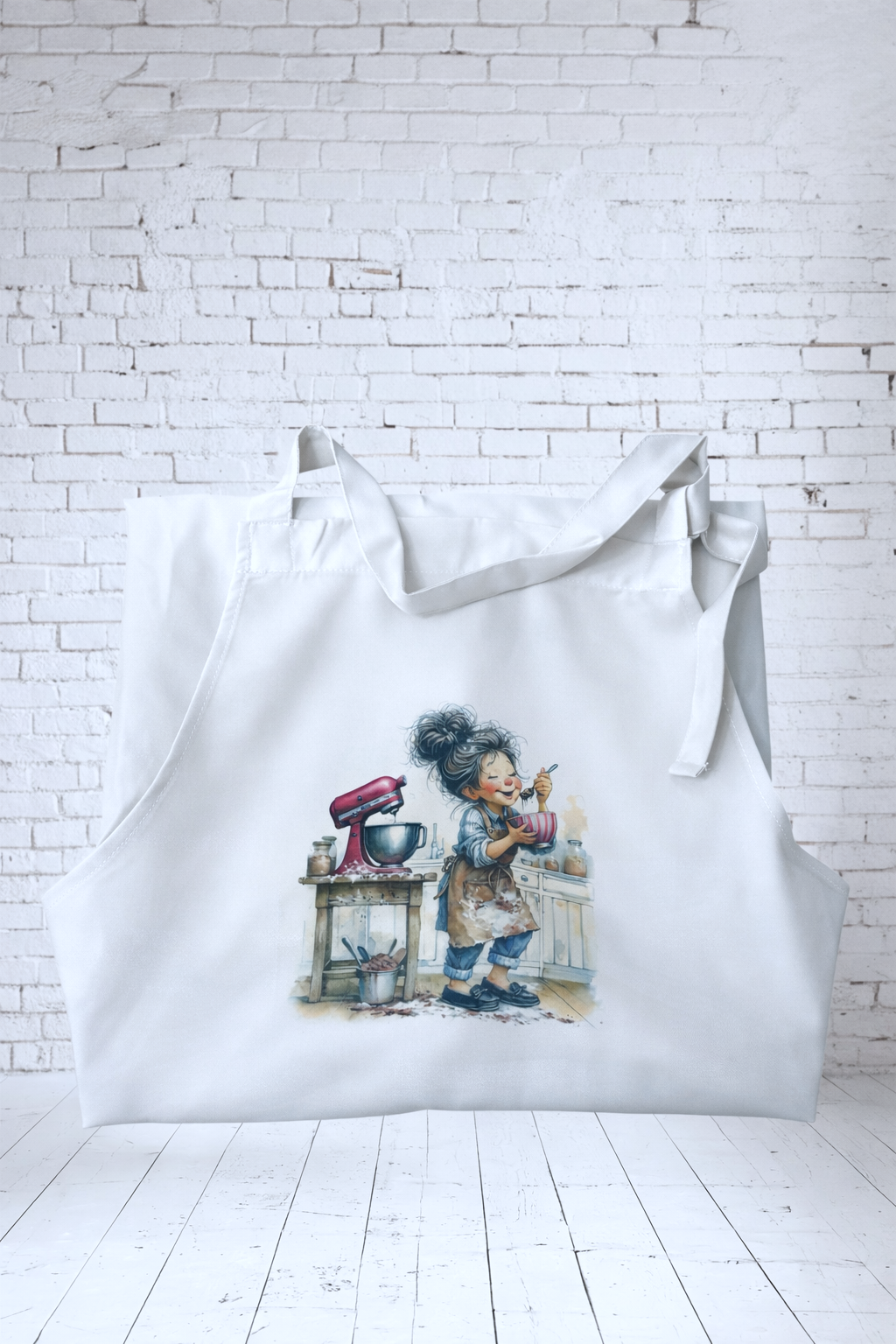 Female baking-Cooking apron White colour hand printed UK