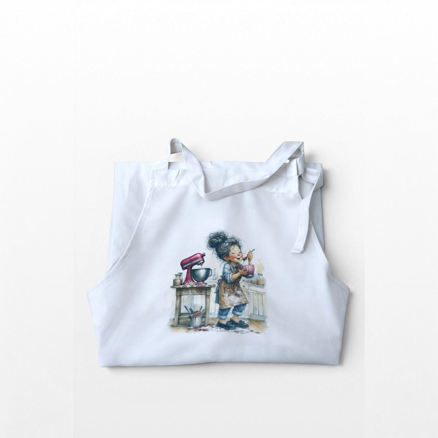 Female baking-Cooking apron White colour hand printed UK