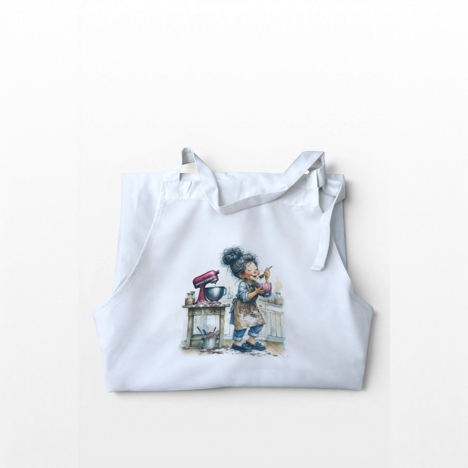 Female baking-Cooking apron White colour hand printed UK