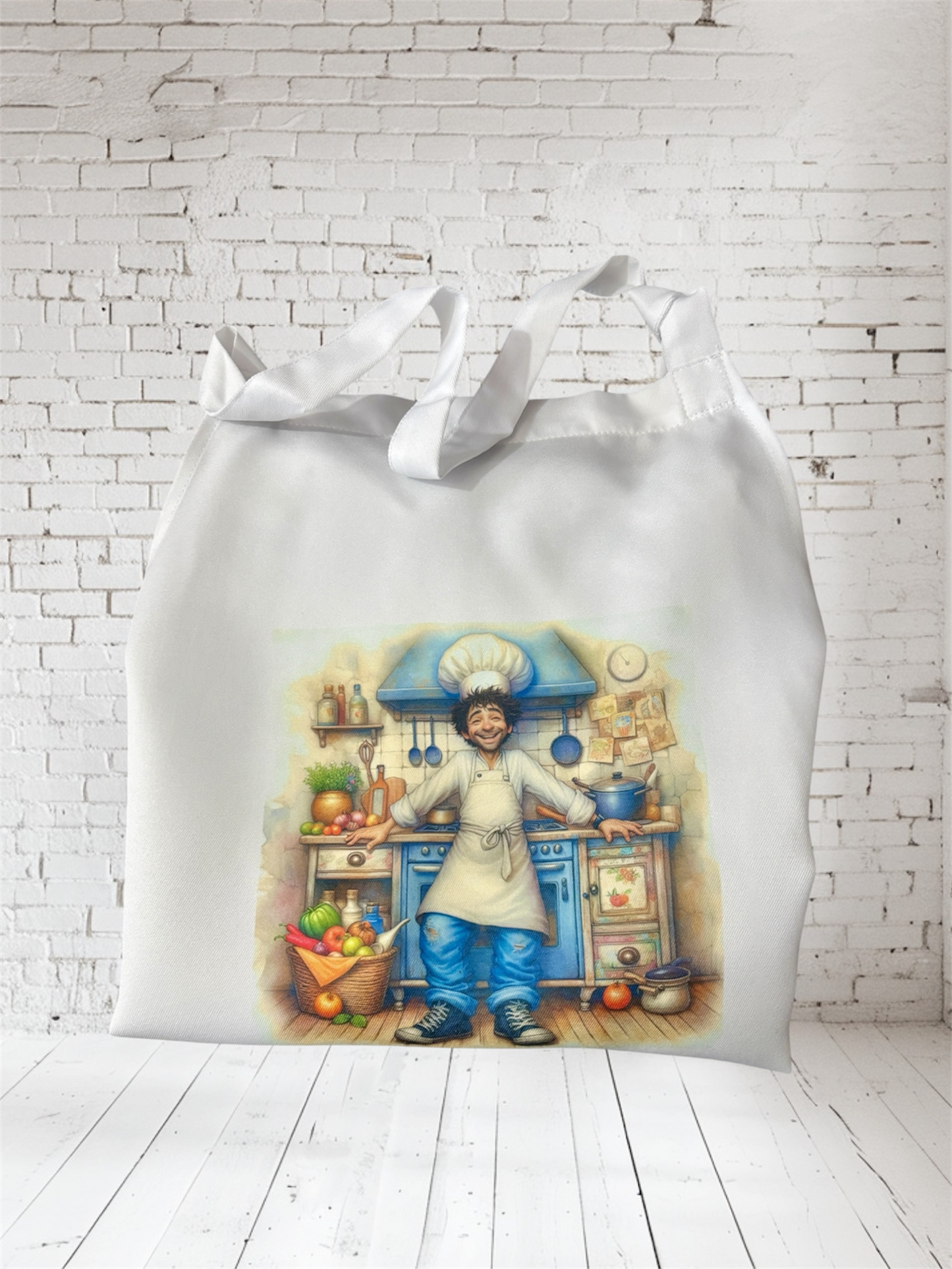 Male baking-Cooking apron White colour hand printed UK