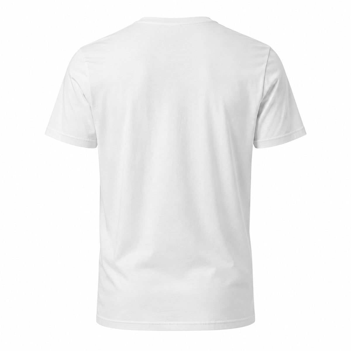 A plain white short-sleeve crewneck t-shirt shown from the back, photographed on a clean white background.