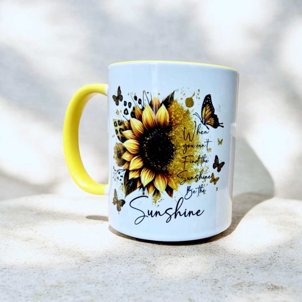 hand printed in the UK yellow 2 tone ceramic mug with motivational message 