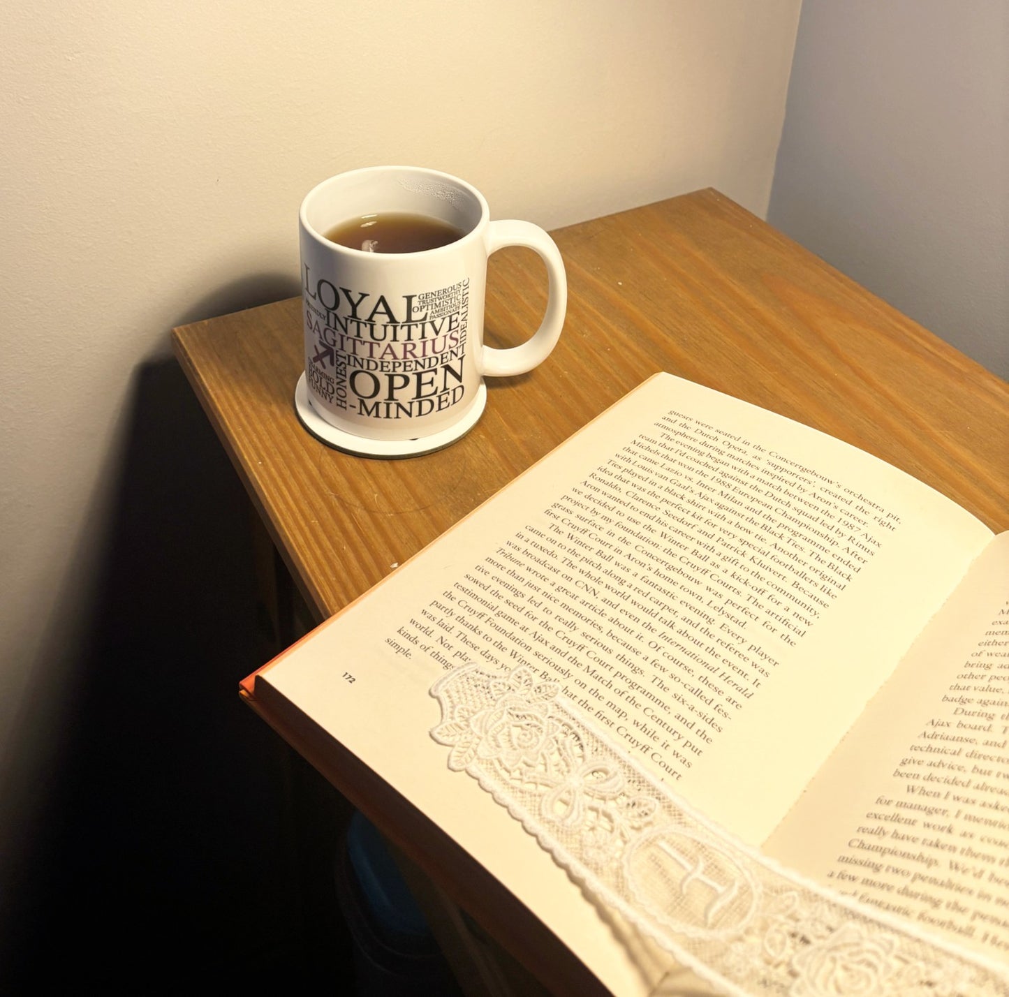 hand pressed zodiac sign mug on bedside table