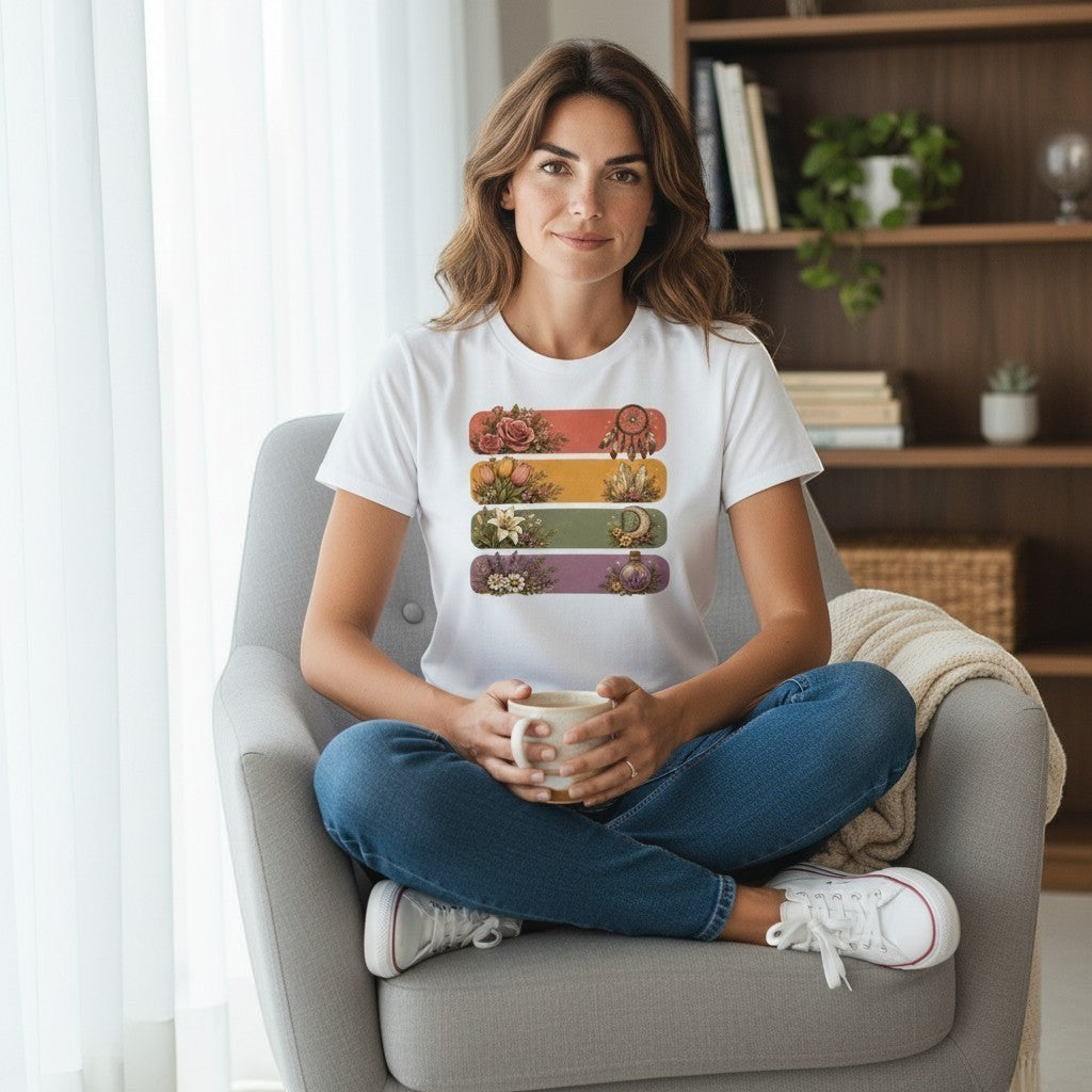 Spiritual T-Shirt  | Boho Retro Floral Stripe Collection
