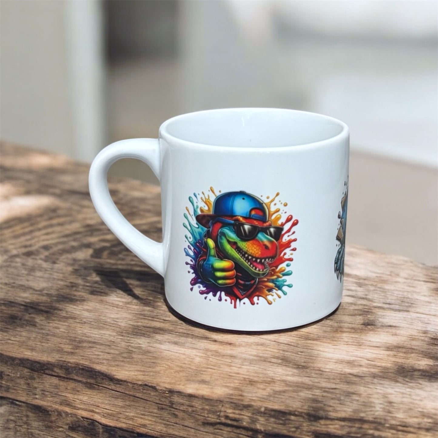 Dino with Cap on 6 oz ceramic mug hand printed UK