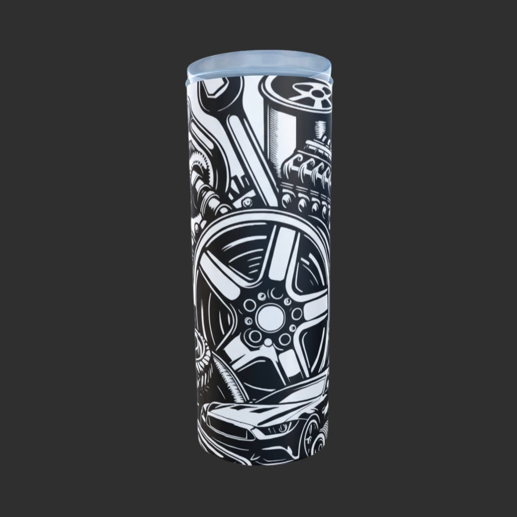 Tumbler with mechanical design on a white background
