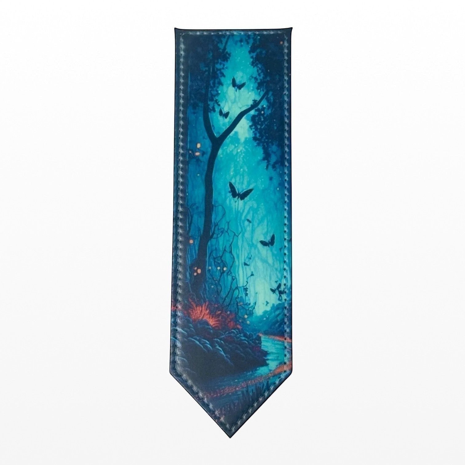 Illustrated Solutions Store gothic forest bookmark with bats and glowing lights, made of PU leather.