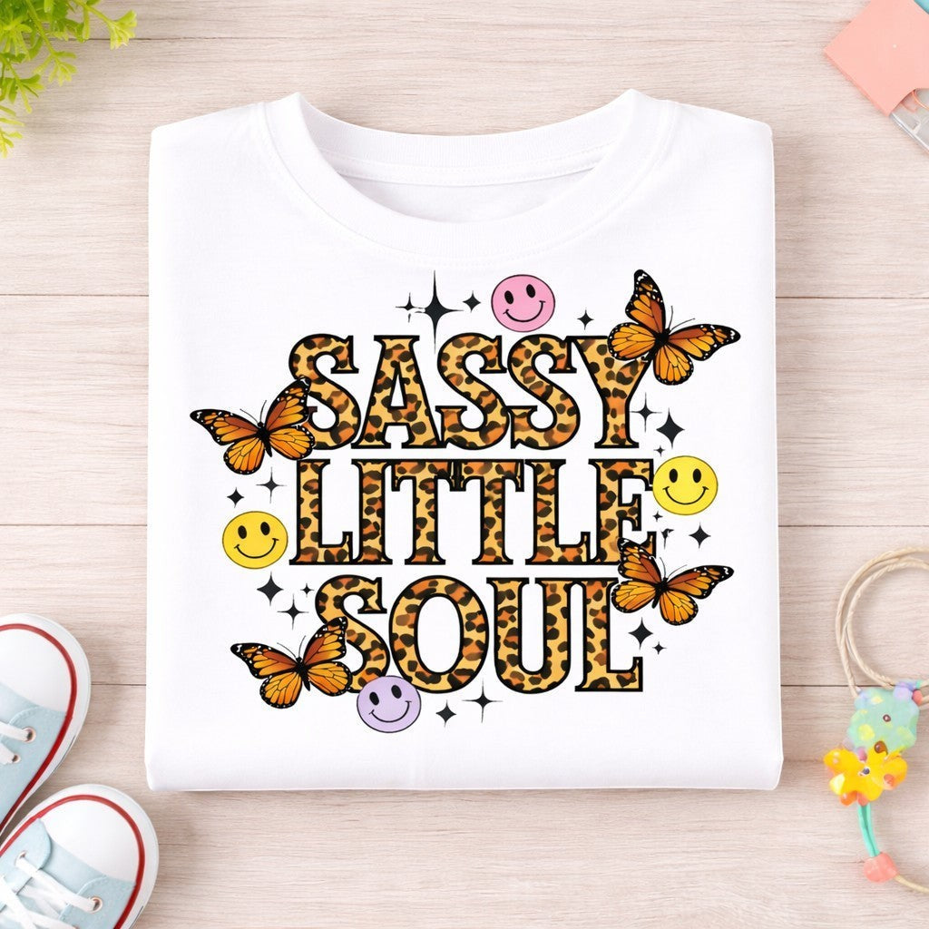 Illustrated Solutions Store white kids t-shirt with butterflies and smiley faces
