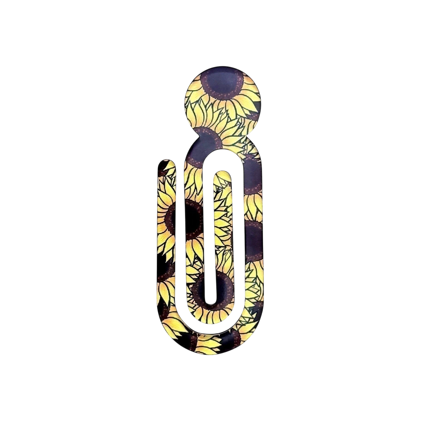 Illustrated Solutions Store acrylic book clip with a vibrant yellow and black sunflower pattern for journals
