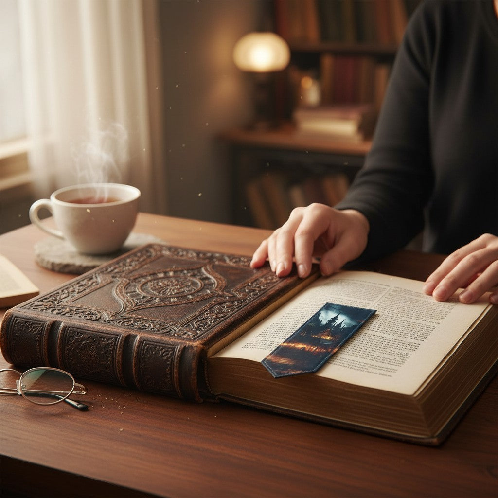 Leather Bookmark | Gothic Castle Reflection