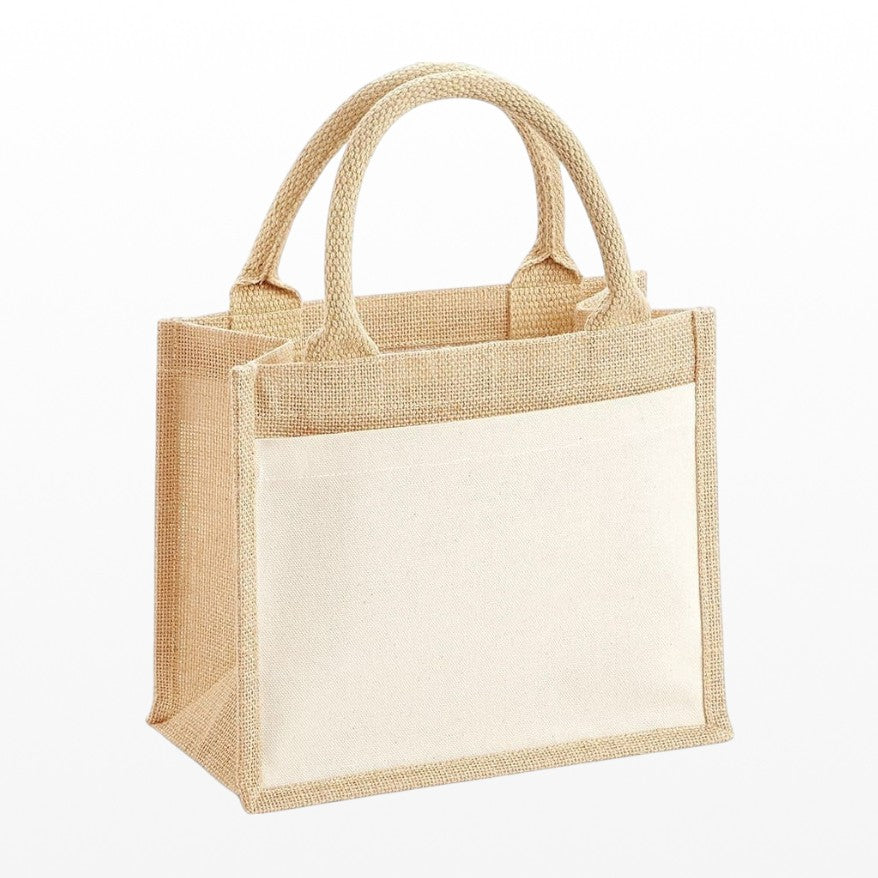 Jute bag with a white pocket on a white background